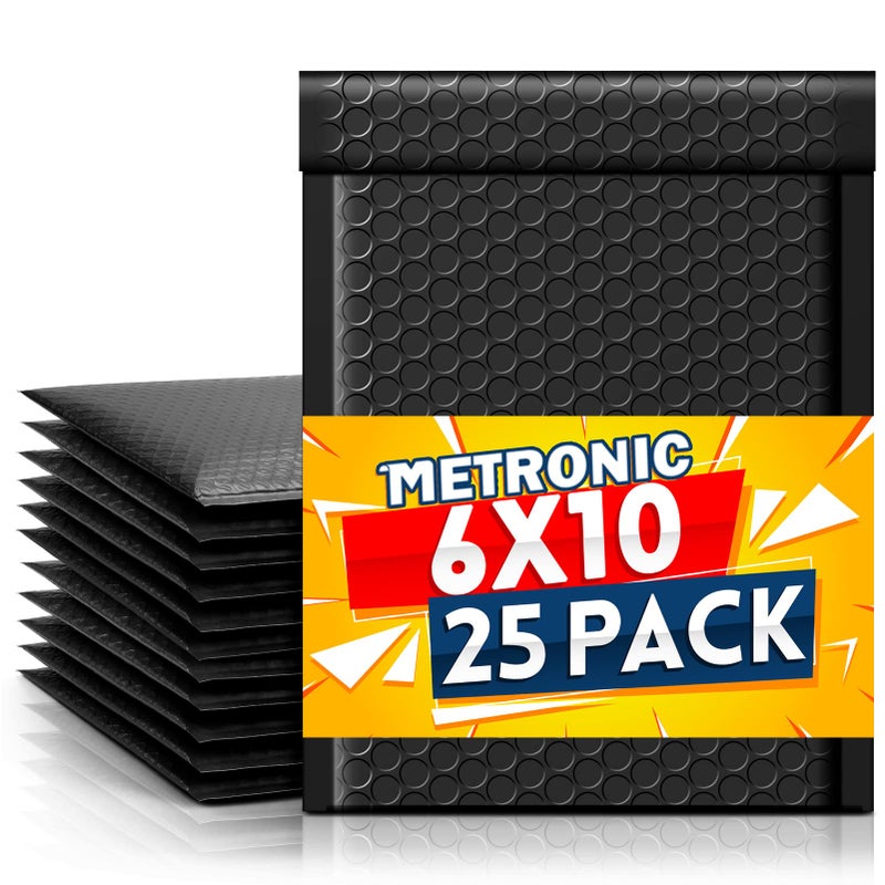 Metronic Bubble Mailers 6x10 Inch 25 Pack Usable Size 6x9" Black Bubble Mailer Waterproof Padded Envelopes for Gifts Packaging, Shipping, Mailing, Small Business Supplies - Image 1